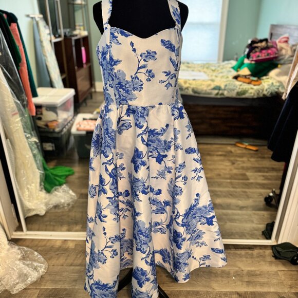 NWT Mestiza New York Puff Puff Floral Blue and white Jacquard Dress - Size 14 - Picture 7 of 14